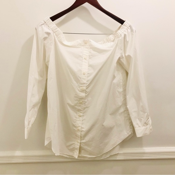 NWT Derek Lam Off Shoulder Button Down Top 8 white blouse shirt cotton - Picture 1 of 11